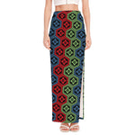 Colorful Japanese Flower Pattern Print High Slit Maxi Skirt