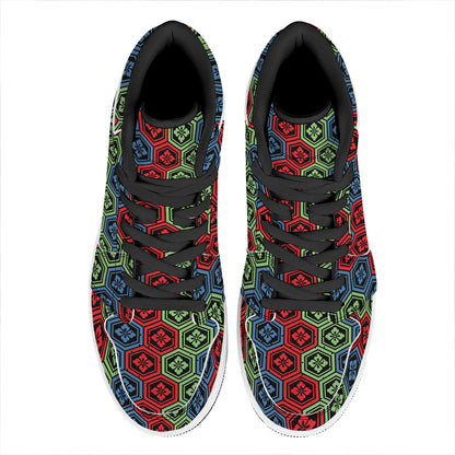 Colorful Japanese Flower Pattern Print High Top Leather Sneakers