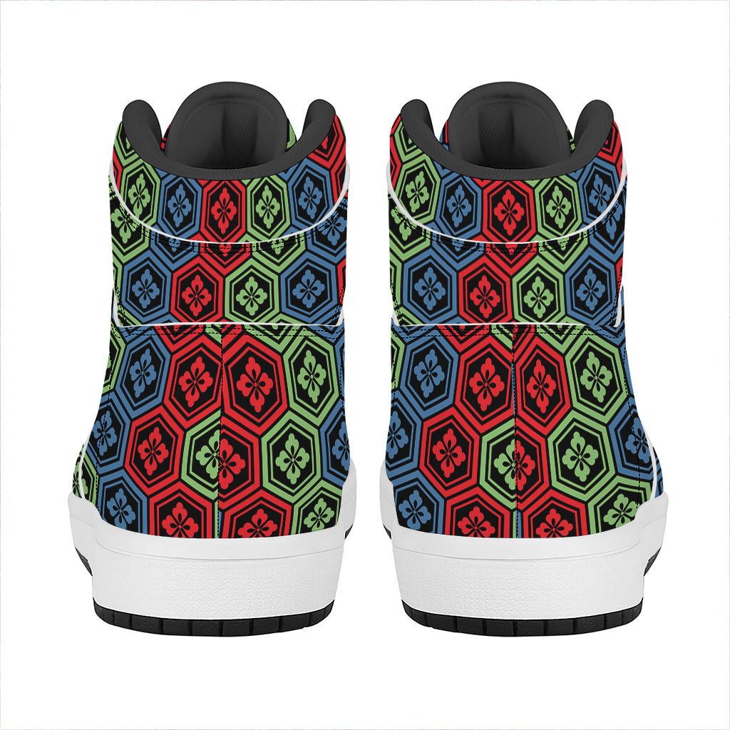 Colorful Japanese Flower Pattern Print High Top Leather Sneakers
