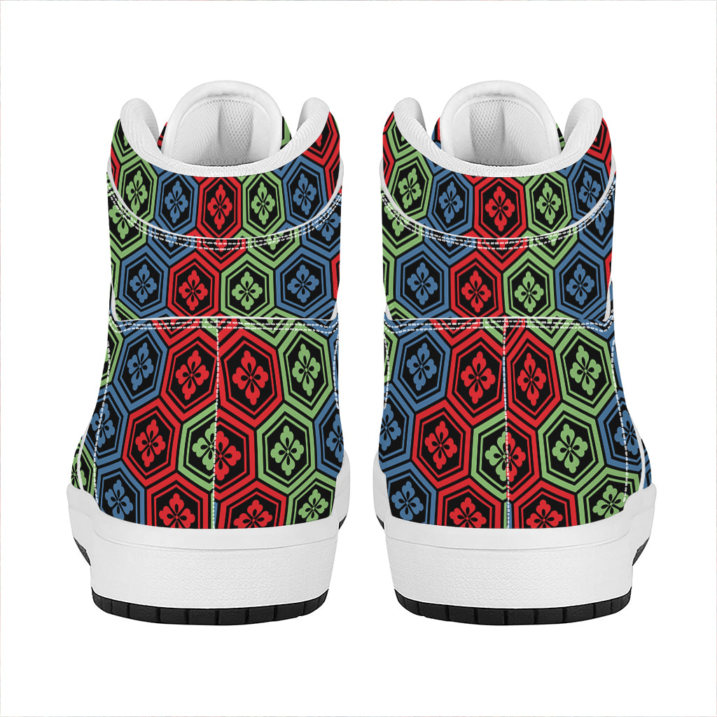 Colorful Japanese Flower Pattern Print High Top Leather Sneakers