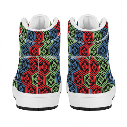 Colorful Japanese Flower Pattern Print High Top Leather Sneakers