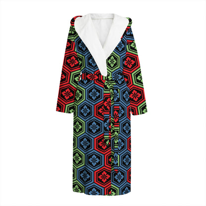 Colorful Japanese Flower Pattern Print Hooded Bathrobe