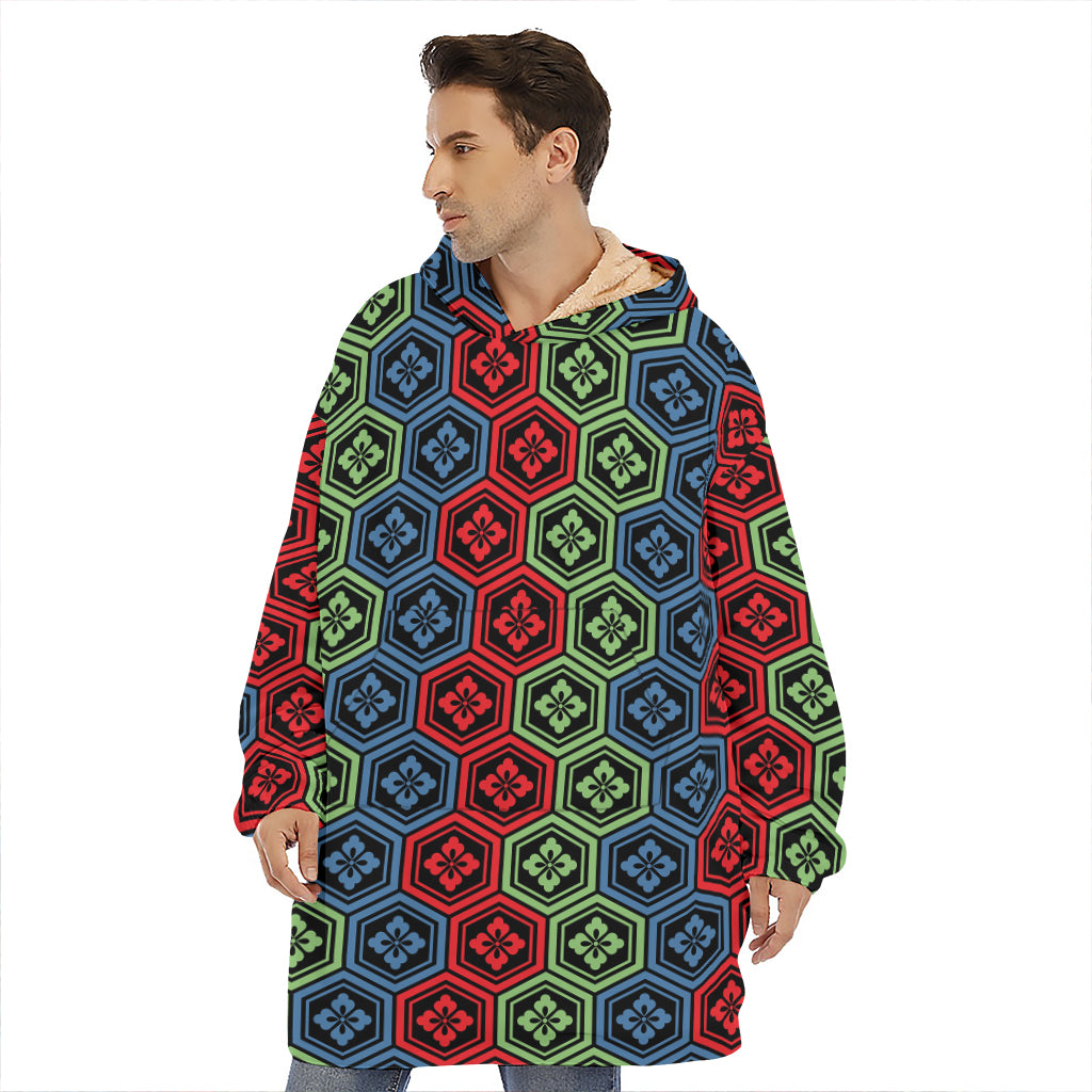 Colorful Japanese Flower Pattern Print Hoodie Blanket