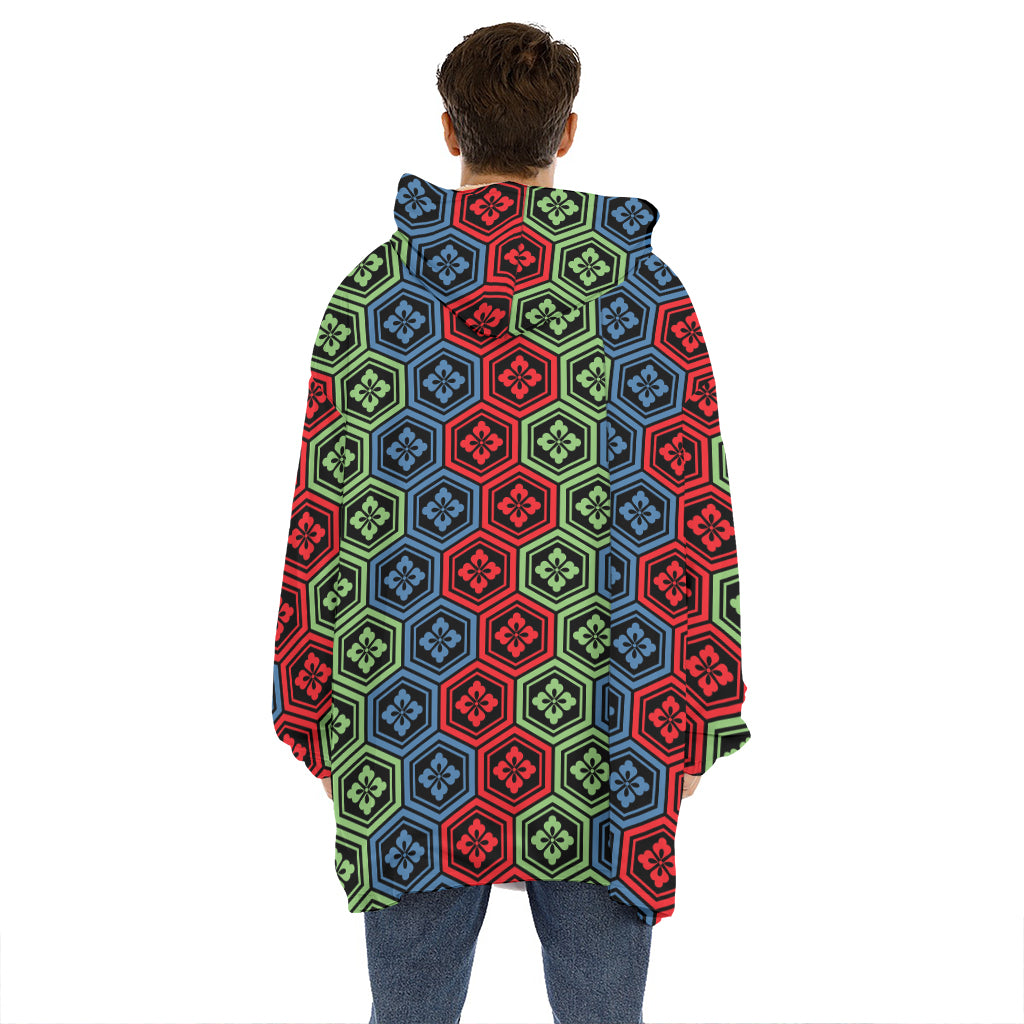 Colorful Japanese Flower Pattern Print Hoodie Blanket
