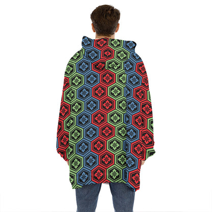 Colorful Japanese Flower Pattern Print Hoodie Blanket