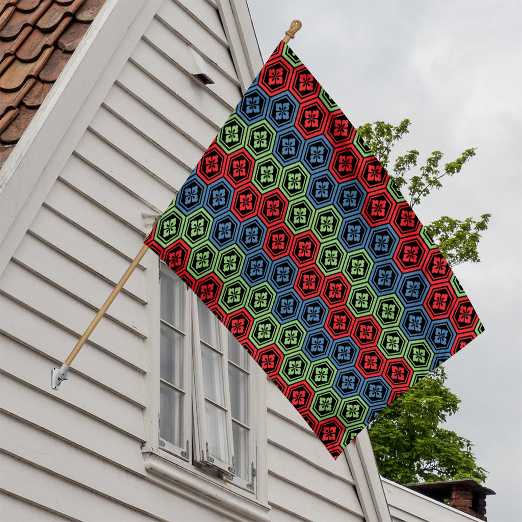 Colorful Japanese Flower Pattern Print House Flag