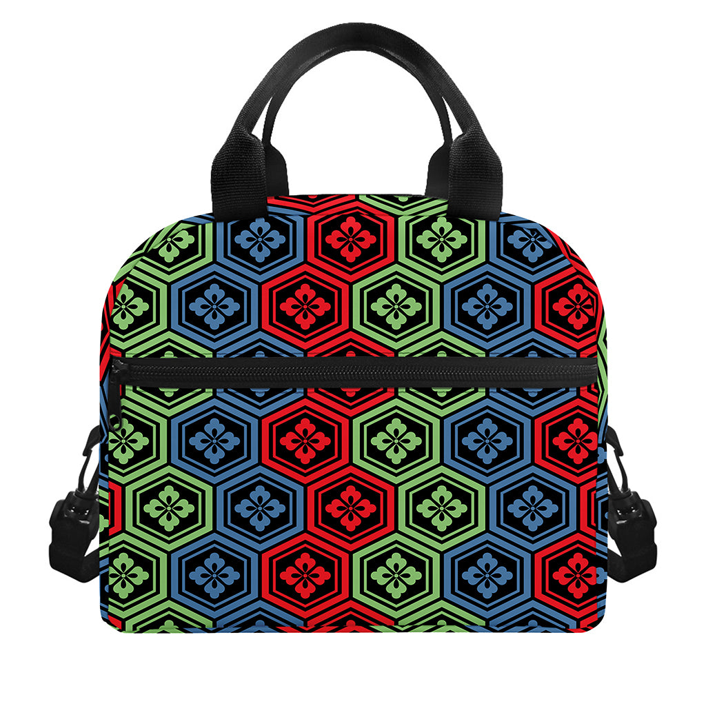 Colorful Japanese Flower Pattern Print Insulated Lunch Bag