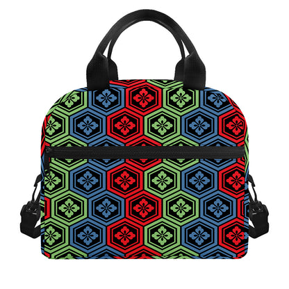 Colorful Japanese Flower Pattern Print Insulated Lunch Bag