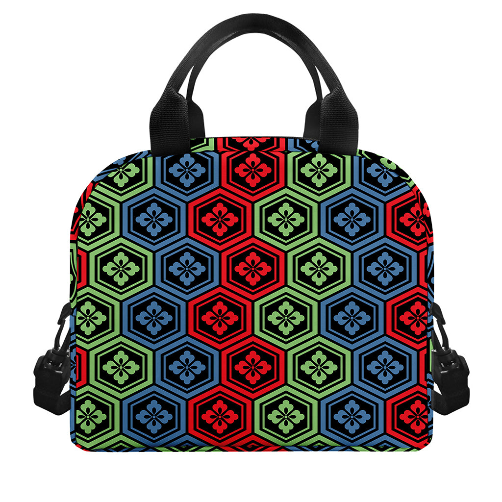 Colorful Japanese Flower Pattern Print Insulated Lunch Bag