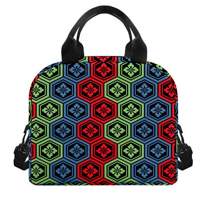 Colorful Japanese Flower Pattern Print Insulated Lunch Bag