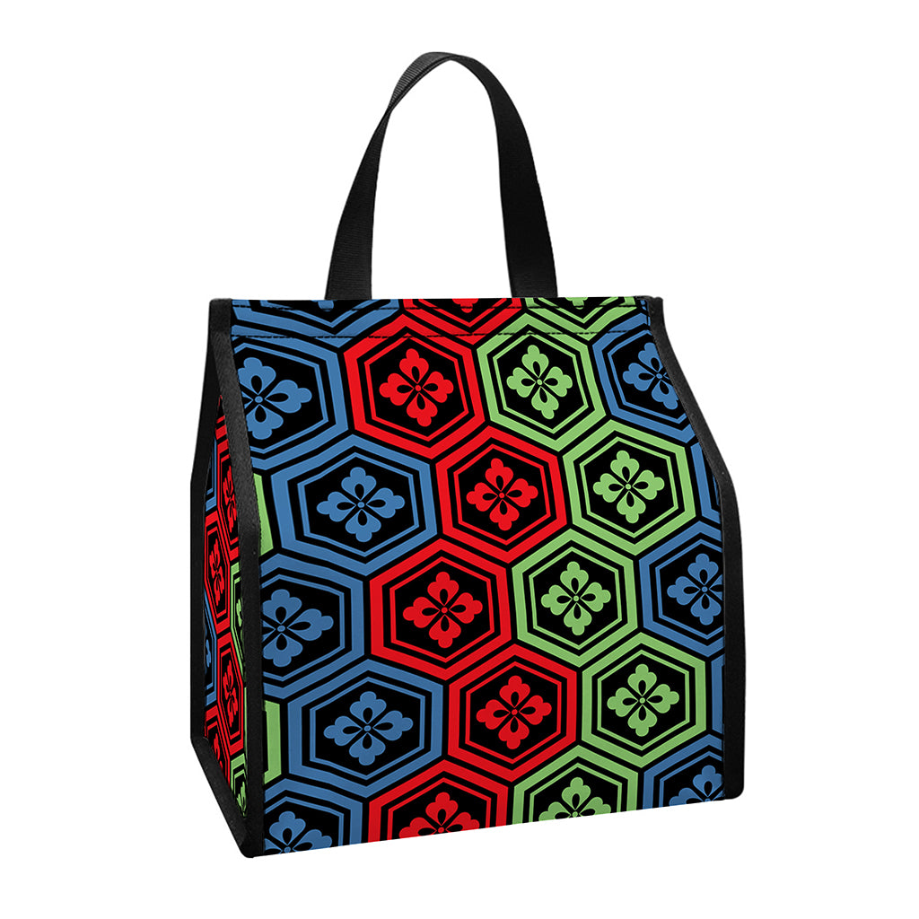 Colorful Japanese Flower Pattern Print Insulated Lunch Tote