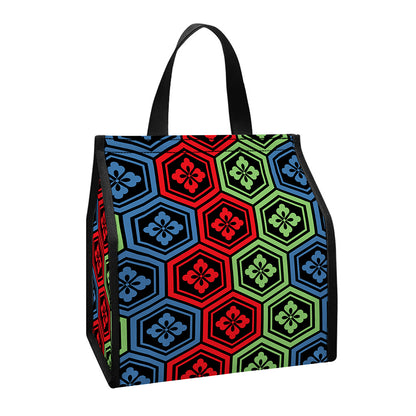 Colorful Japanese Flower Pattern Print Insulated Lunch Tote