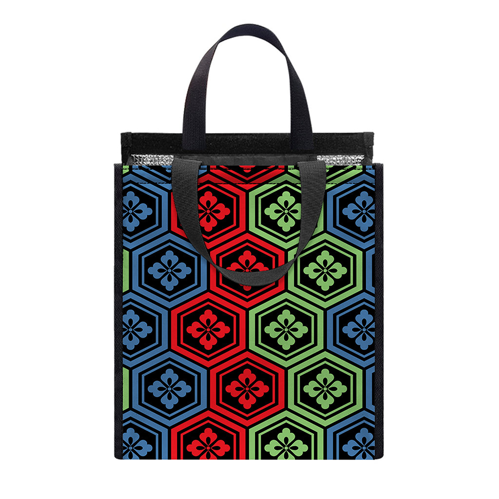Colorful Japanese Flower Pattern Print Insulated Lunch Tote
