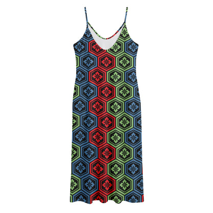 Colorful Japanese Flower Pattern Print Jersey Midi Cami Dress