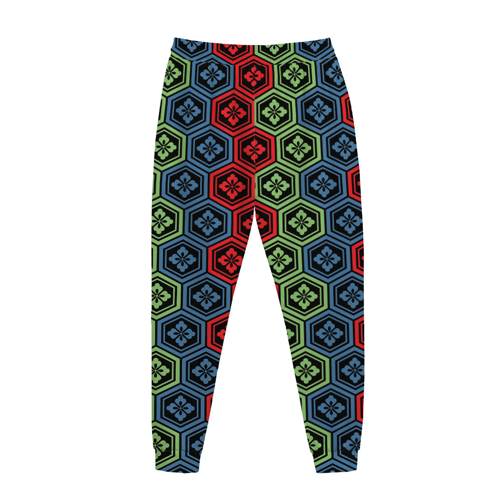 Colorful Japanese Flower Pattern Print Jogger Pants