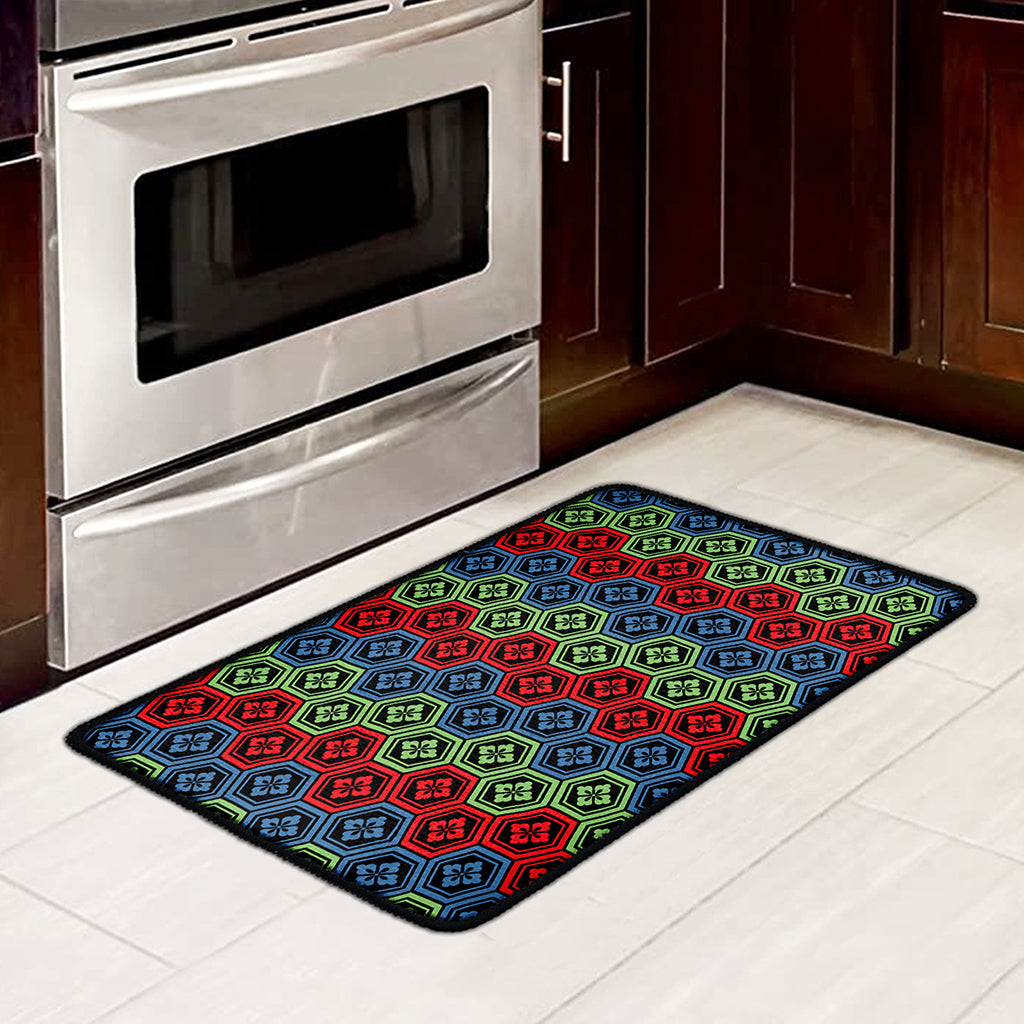 Colorful Japanese Flower Pattern Print Kitchen Mat