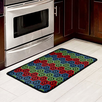 Colorful Japanese Flower Pattern Print Kitchen Mat