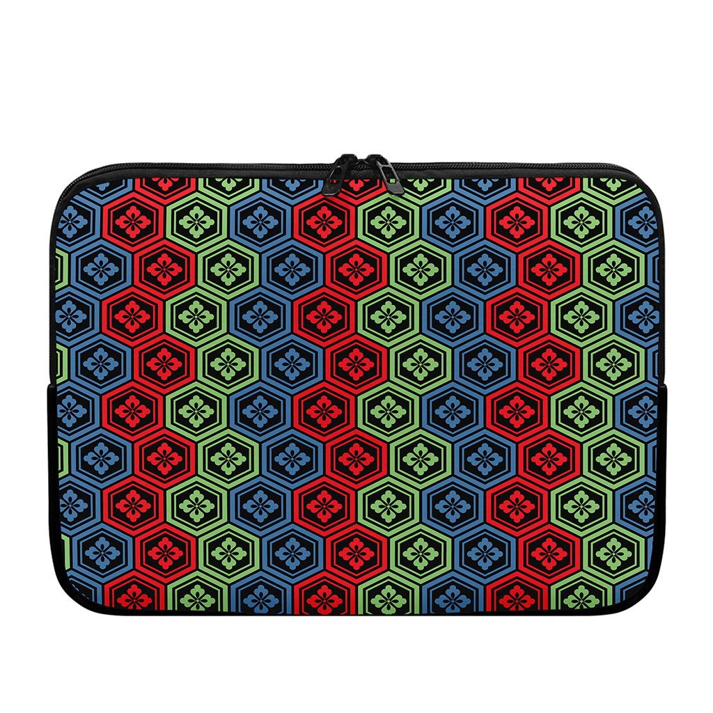 Colorful Japanese Flower Pattern Print Laptop Sleeve