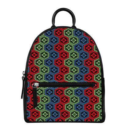 Colorful Japanese Flower Pattern Print Leather Backpack