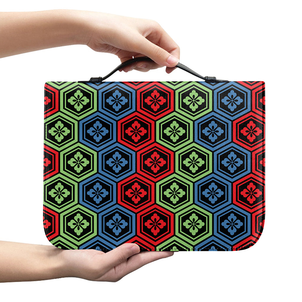 Colorful Japanese Flower Pattern Print Leather Bible Cover