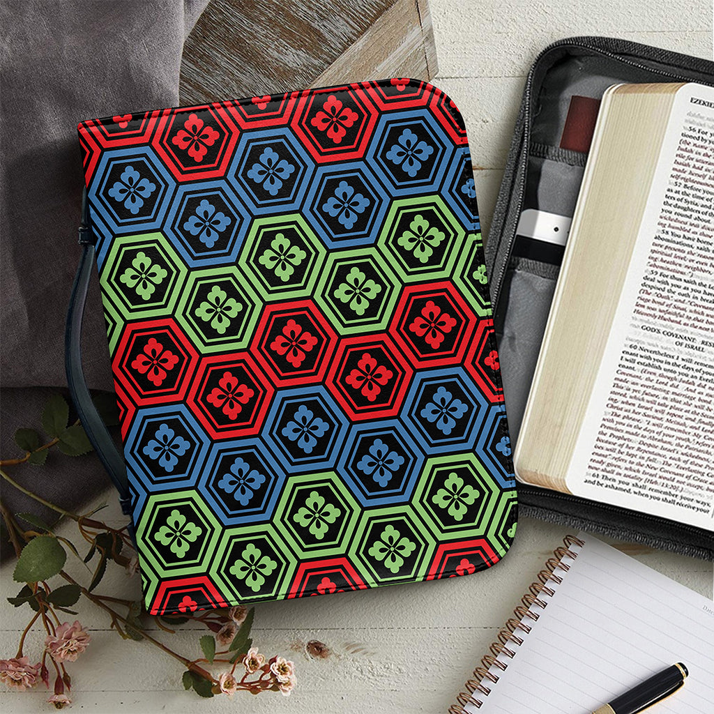 Colorful Japanese Flower Pattern Print Leather Bible Cover
