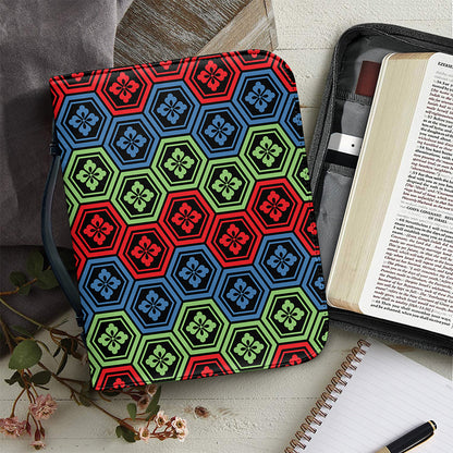 Colorful Japanese Flower Pattern Print Leather Bible Cover