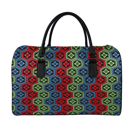 Colorful Japanese Flower Pattern Print Leather Duffle Bag