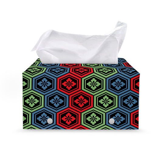 Colorful Japanese Flower Pattern Print Leather Tissue Box Cover