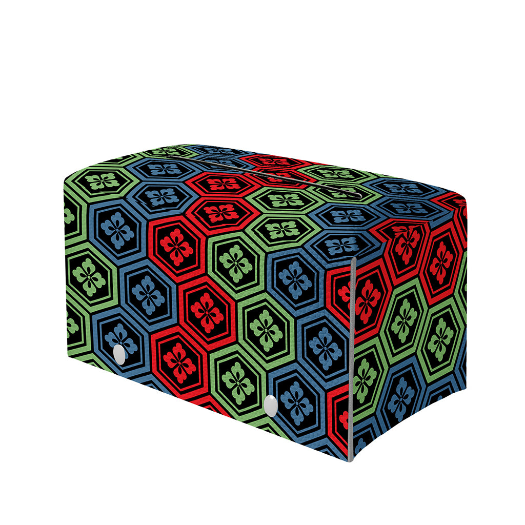 Colorful Japanese Flower Pattern Print Leather Tissue Box Cover