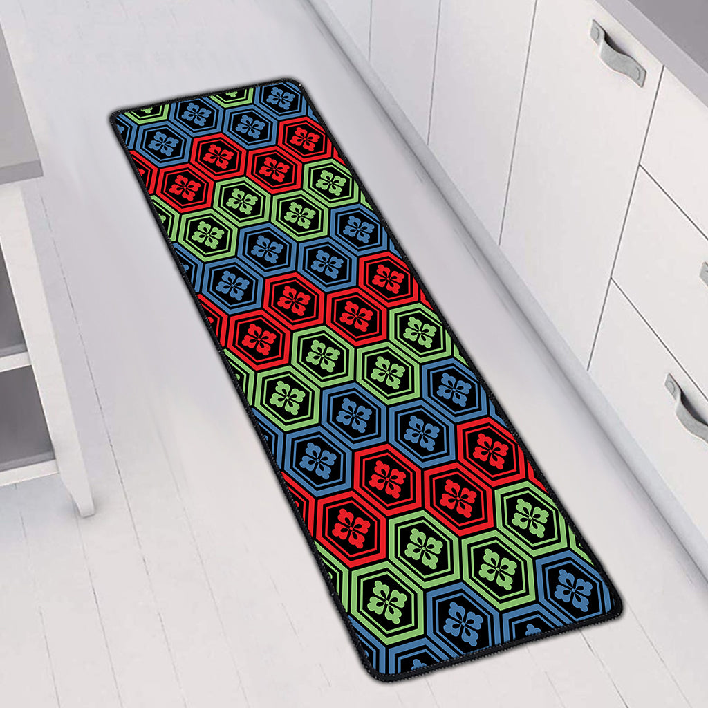 Colorful Japanese Flower Pattern Print Long Kitchen Mat