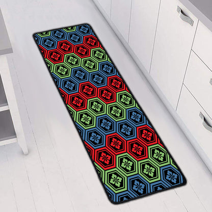 Colorful Japanese Flower Pattern Print Long Kitchen Mat