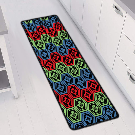 Colorful Japanese Flower Pattern Print Long Kitchen Mat