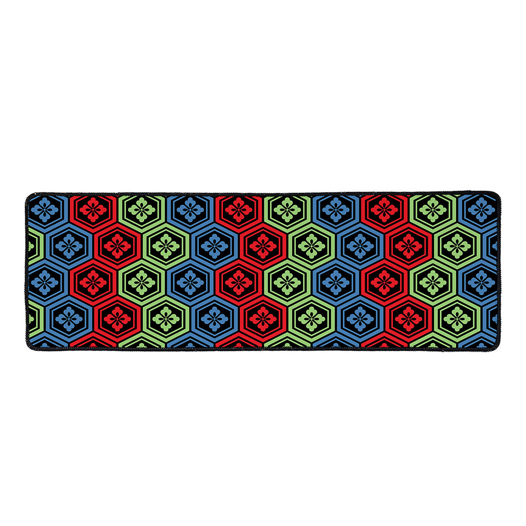 Colorful Japanese Flower Pattern Print Long Kitchen Mat