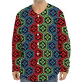 Colorful Japanese Flower Pattern Print Long Sleeve Baseball Jersey