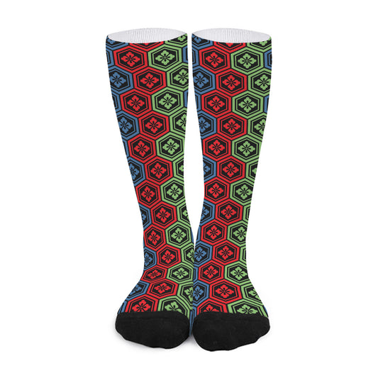 Colorful Japanese Flower Pattern Print Long Socks