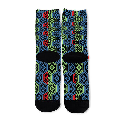 Colorful Japanese Flower Pattern Print Long Socks