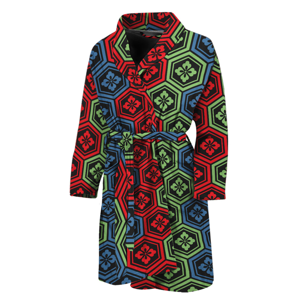 Colorful Japanese Flower Pattern Print Men's Bathrobe