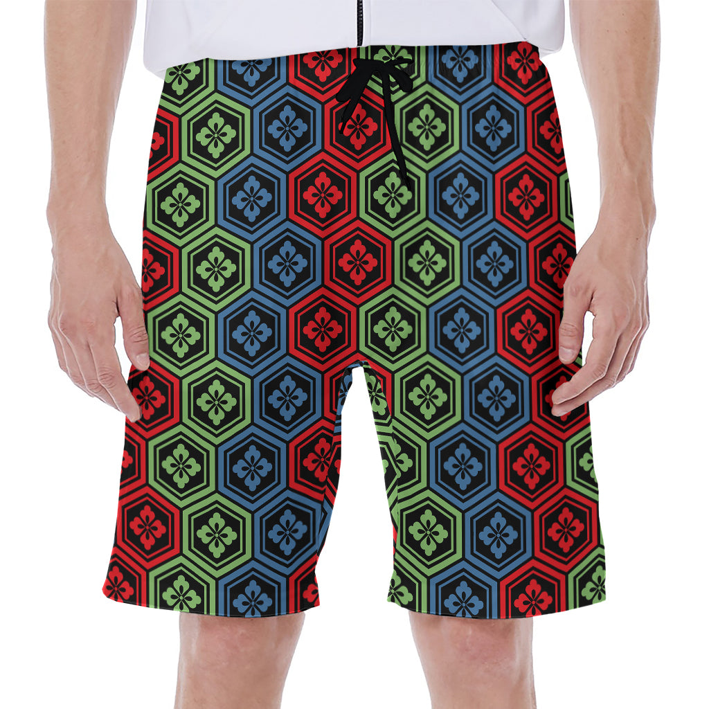Colorful Japanese Flower Pattern Print Men's Beach Shorts
