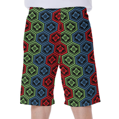Colorful Japanese Flower Pattern Print Men's Beach Shorts