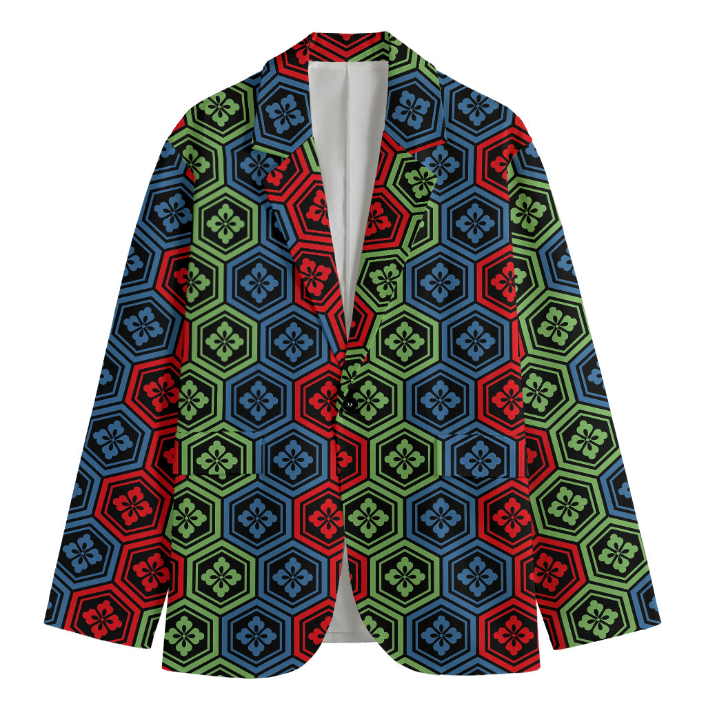 Colorful Japanese Flower Pattern Print Men's Blazer