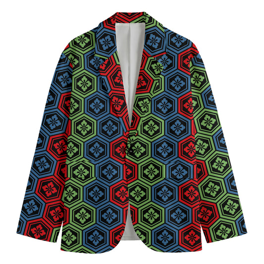 Colorful Japanese Flower Pattern Print Men's Blazer