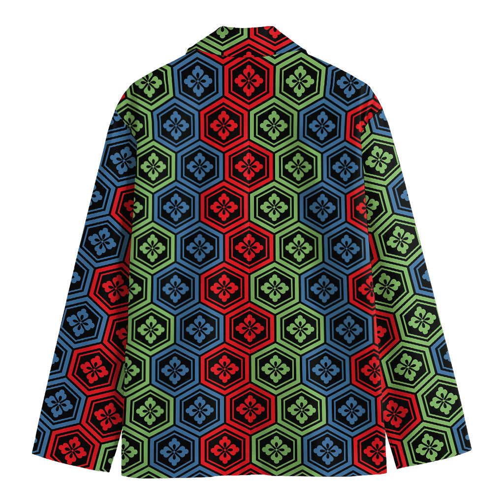Colorful Japanese Flower Pattern Print Men's Blazer