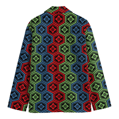 Colorful Japanese Flower Pattern Print Men's Blazer