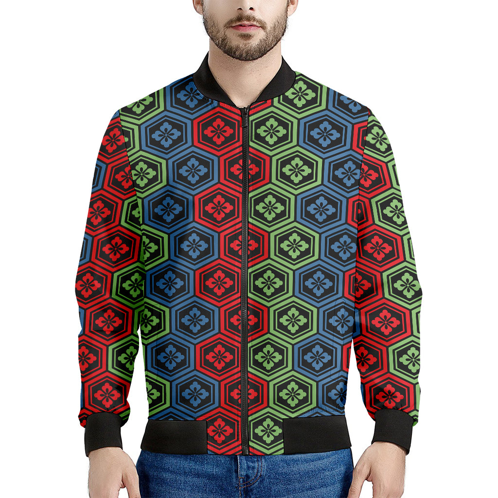 Colorful Japanese Flower Pattern Print Men's Bomber Jacket