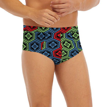 Colorful Japanese Flower Pattern Print Men's Briefs