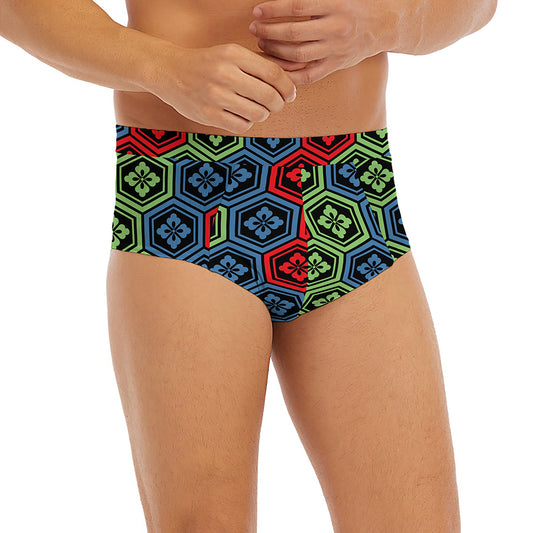 Colorful Japanese Flower Pattern Print Men's Briefs