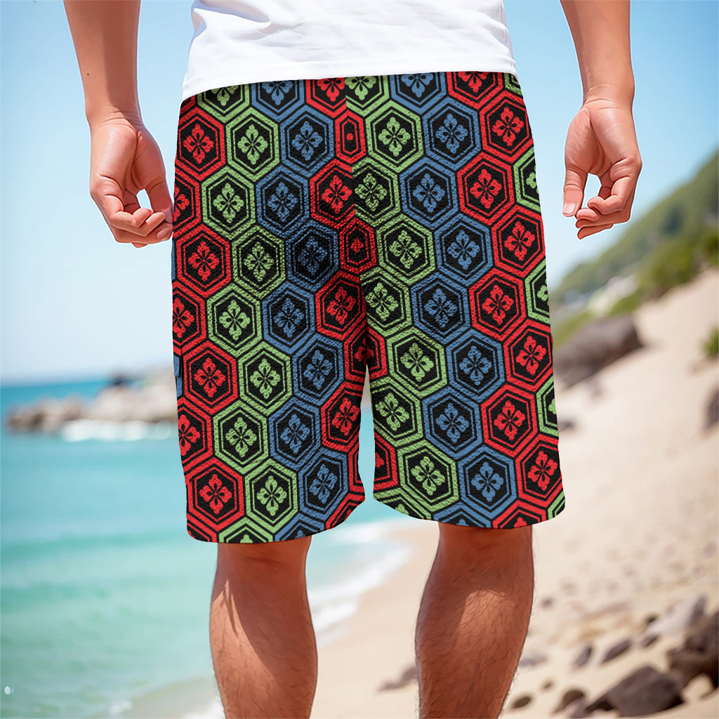 Colorful Japanese Flower Pattern Print Men's Cargo Shorts