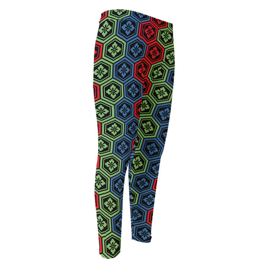 Colorful Japanese Flower Pattern Print Men's Compression Pants