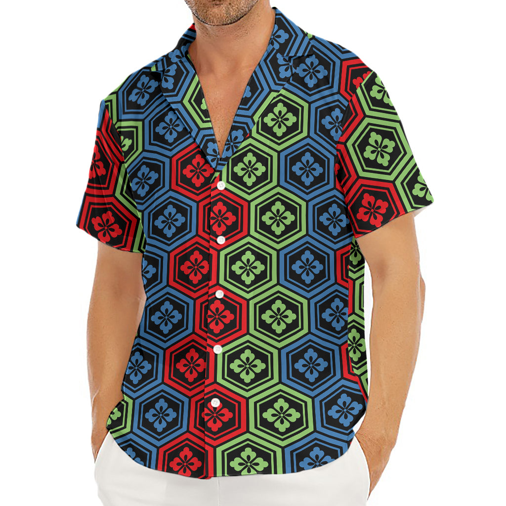Colorful Japanese Flower Pattern Print Men's Deep V-Neck Shirt