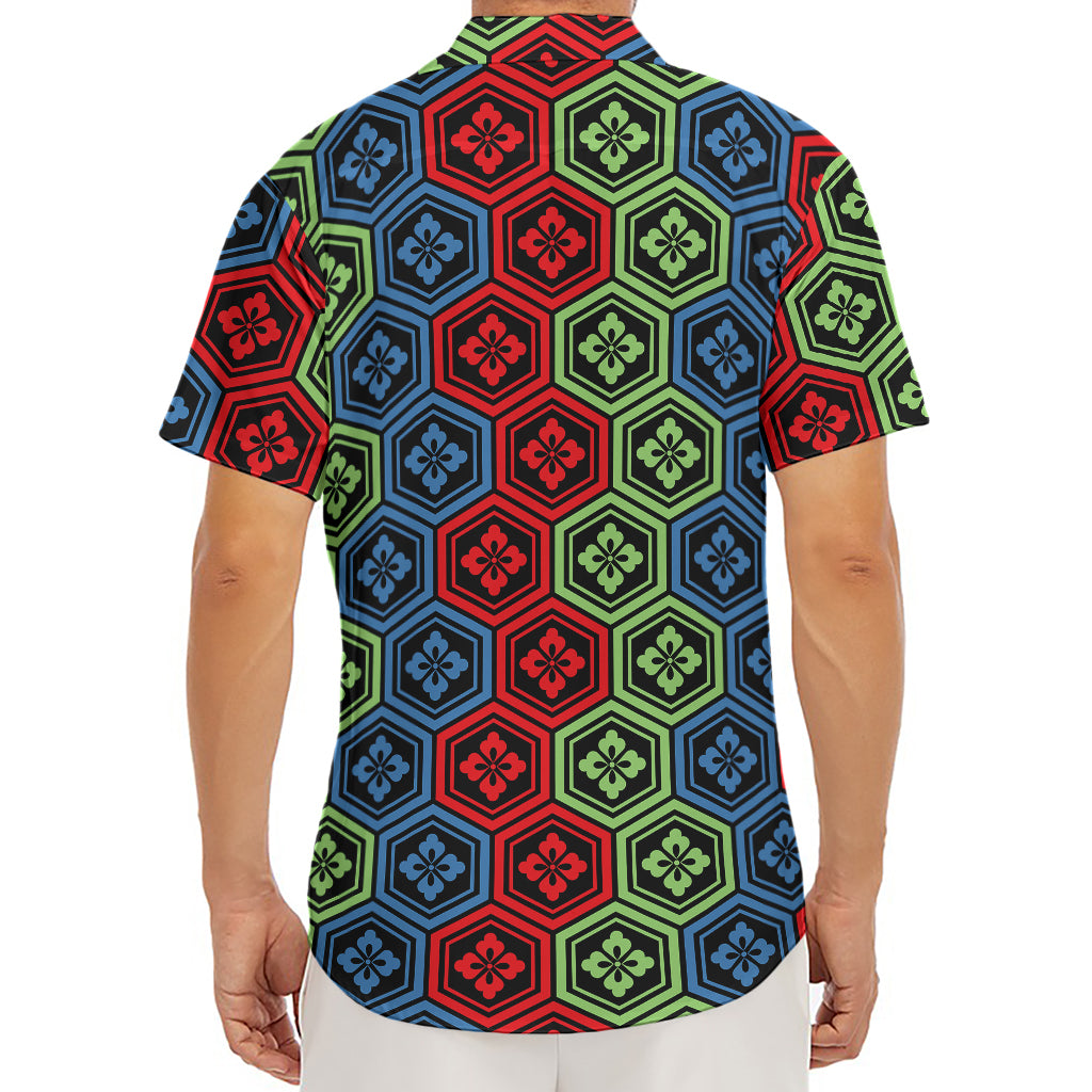 Colorful Japanese Flower Pattern Print Men's Deep V-Neck Shirt